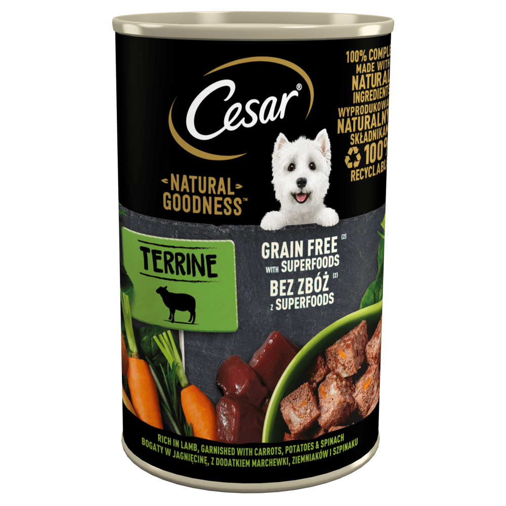 CESAR® NATURAL GOODNESS™ bogata w jagnięcinę, przybrana marchewką, ziemniakami i szpinakiem 400g - 1