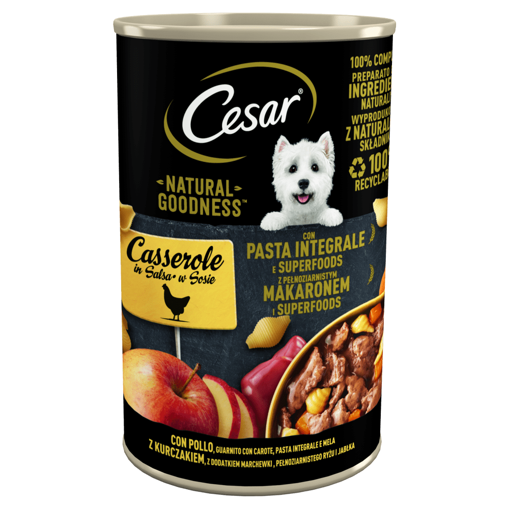 CESAR® NATURAL GOODNESS™ z kurczakiem, dodatkiem marchewki, pełnoziarnistym ryżem i makaronem oraz jabłkiem 400g - 1