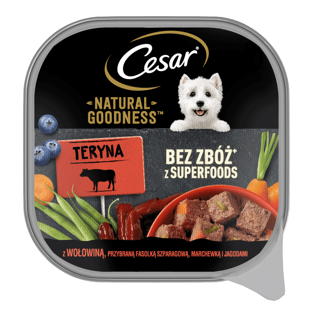 CESAR® NATURAL GOODNESS™ z wołowiną, przybrany fasolką szparagową, marchewką i jagodami 100g - 1