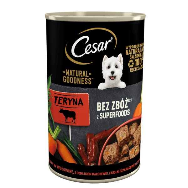 CESAR® NATURAL GOODNESS™ bogata w wołowinę, przyozdobiona marchewką, fasolką szparagową i ziołami 400g image 1