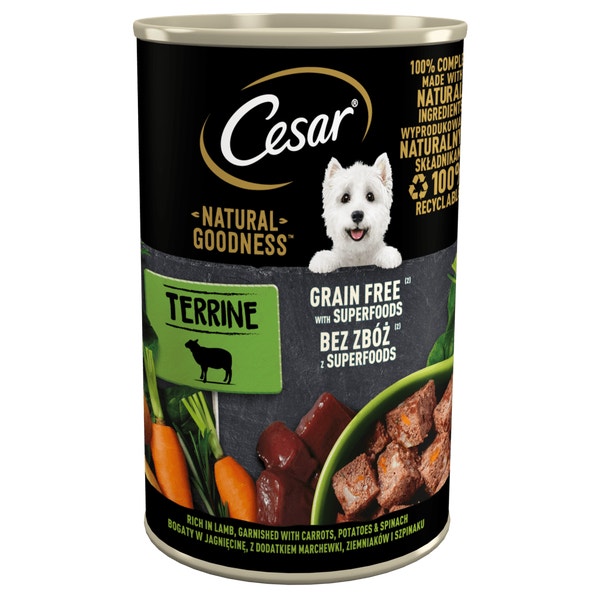 CESAR® NATURAL GOODNESS™ bogata w jagnięcinę, przybrana marchewką, ziemniakami i szpinakiem 400g image 1