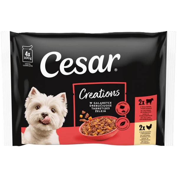 CESAR® Creations Kurczak z groszkiem i Wołowina z marchewką w galaretce  4×100 g image 1