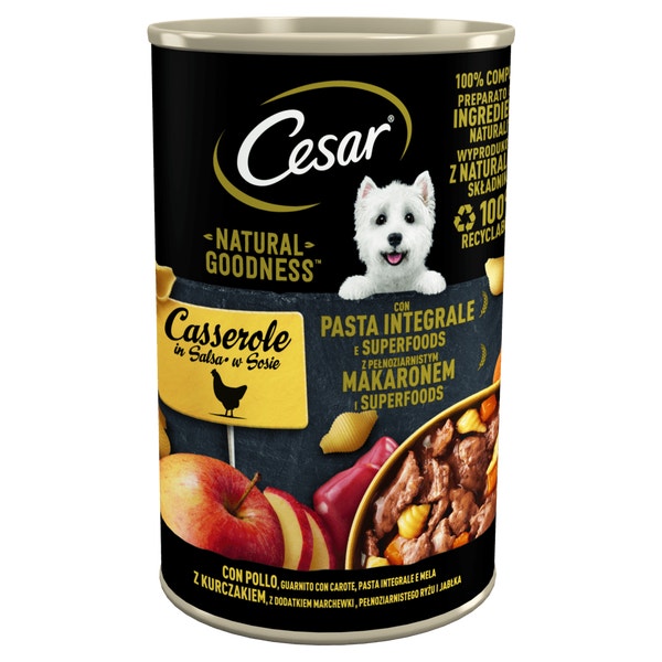 CESAR® NATURAL GOODNESS™ z kurczakiem, dodatkiem marchewki, pełnoziarnistym ryżem i makaronem oraz jabłkiem 400g image 1