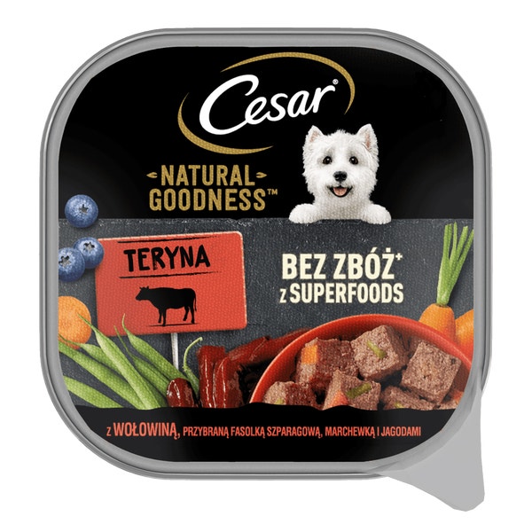 CESAR® NATURAL GOODNESS™ z wołowiną, przybrany fasolką szparagową, marchewką i jagodami 100g image 1
