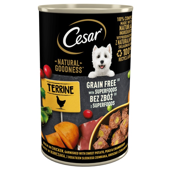 CESAR® NATURAL GOODNESS™ bogata w kurczaka, przybrana batatami, groszkiem i żurawiną 400g image 1