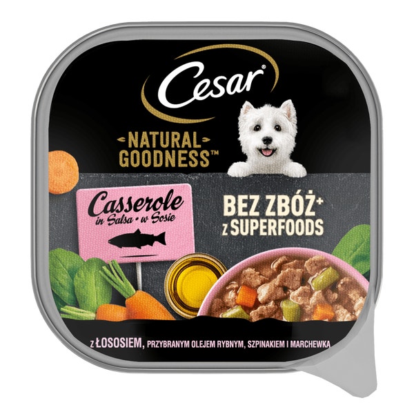 CESAR® NATURAL GOODNESS™ z łososiem, wzbogacony olejem rybnym, szpinakiem i marchewką 100g image 1